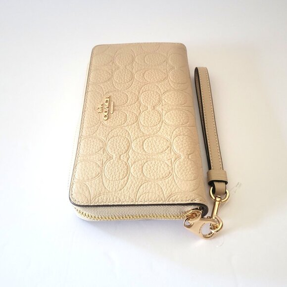 Coach CCL35 Long Zip Around Wallet Debossed Signature Pebbled Leather Oat - Picture 4 of 6